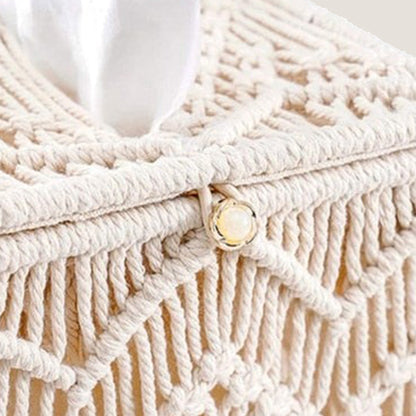 Beige Crochet Square Tissue Box Holder