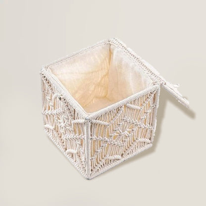 Beige Crochet Square Tissue Box Holder