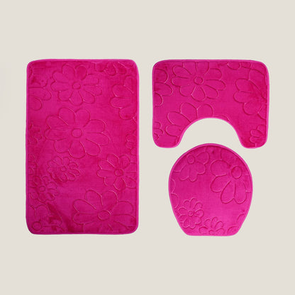 Pink Floral Bathroom Bath Mat Set