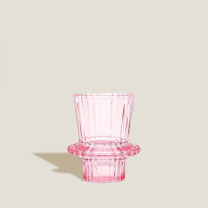 Pink Stripe Glass Candle Holder