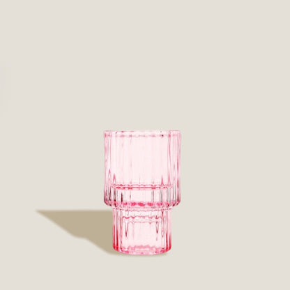 Pink Stripe Glass Candle Holder