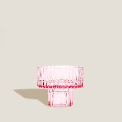 Pink Stripe Glass Candle Holder