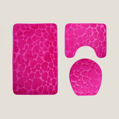 Pink Heart Bathroom Bath Mat Set