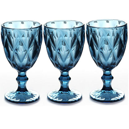 Blue Rhombus Glass Goblet Set