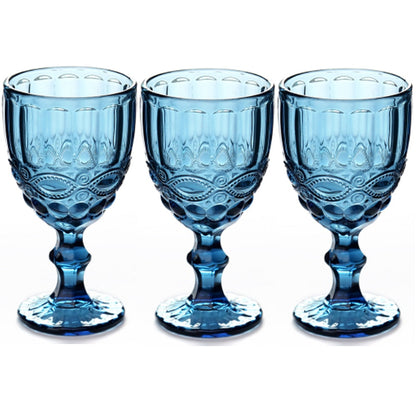 Blue Floral Glass Goblet Set