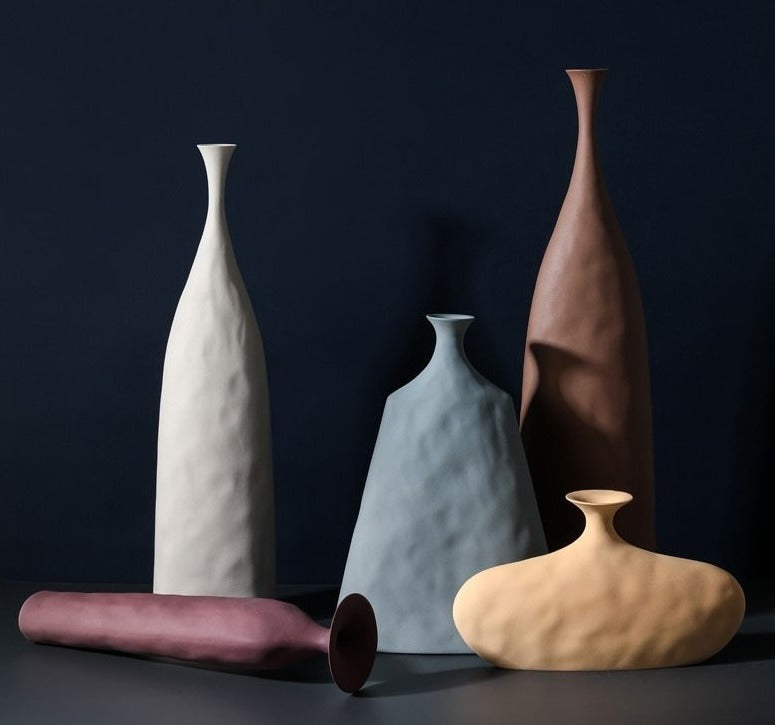 Blue Hammered Ceramic Vases