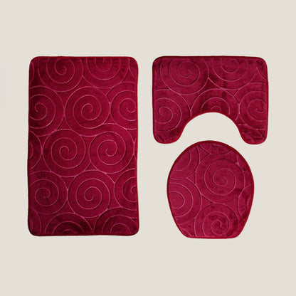 Red Aro Bathroom Bath Mat Set