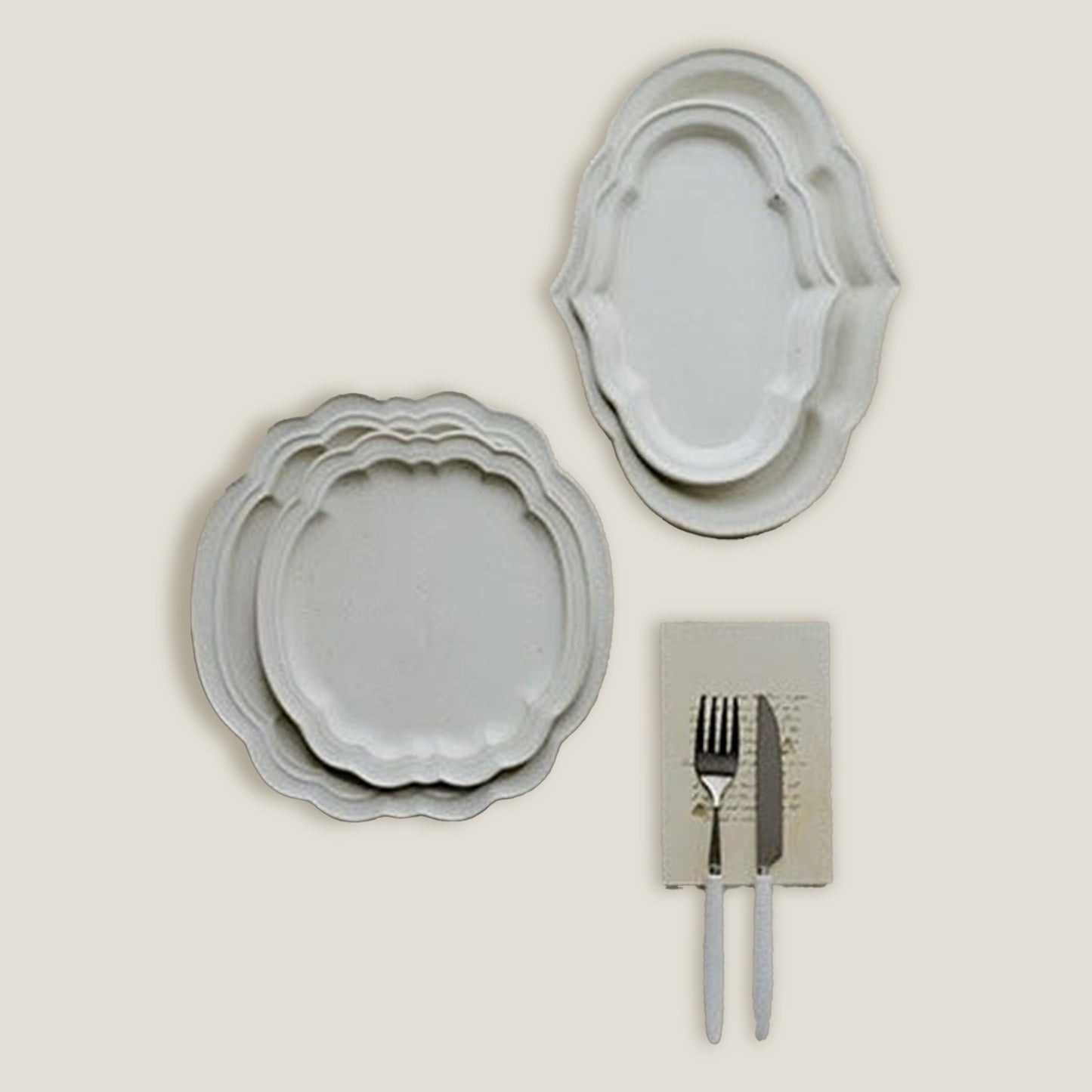 White Rococo Dinner Plates