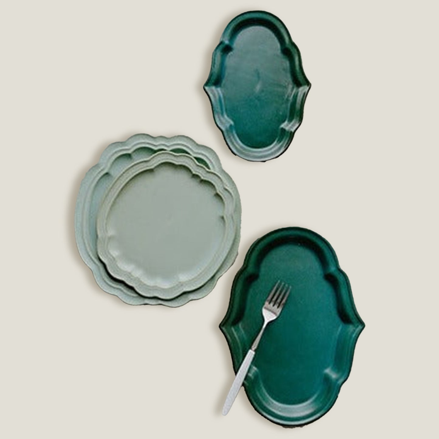 Green Rococo Dinner Plates