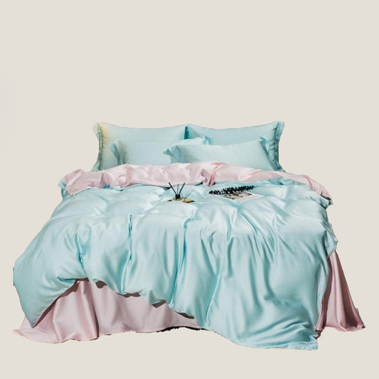 Blue Pink Pastel Silk Bedding Set