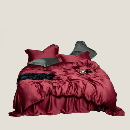 Wine Red Silk Bedding Set