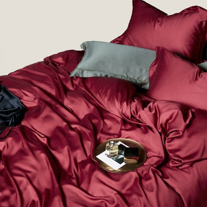 Wine Red Silk Bedding Set