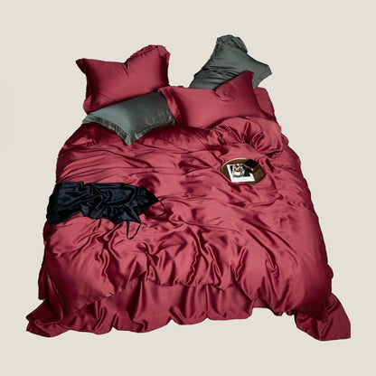 Wine Red Silk Bedding Set