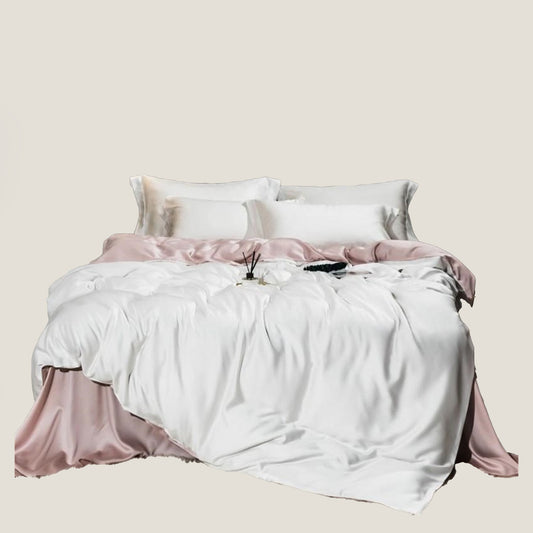 White Pink Silk Bedding Set