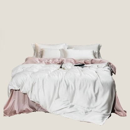 Set De Cama De Seda Rosa Blanco