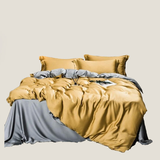 Yellow Gray Silk Bedding Set