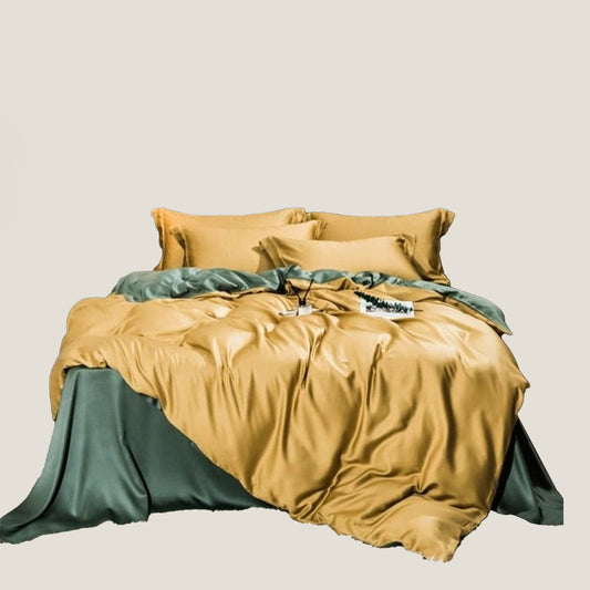 Жълто зелено коприна спалня комплект