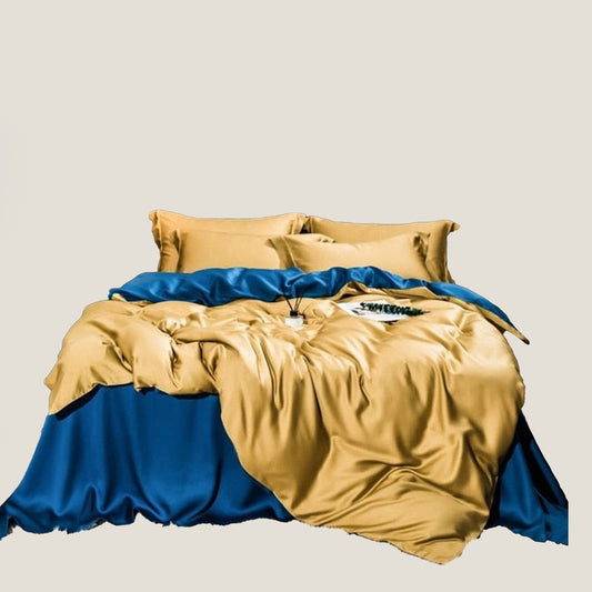 Set De Cama De Seda Azul Amarillo