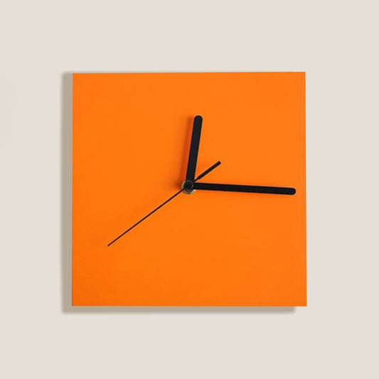 Orange Square Wood Wall Clock