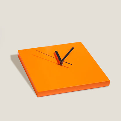 Orange Square Wood Wall Clock