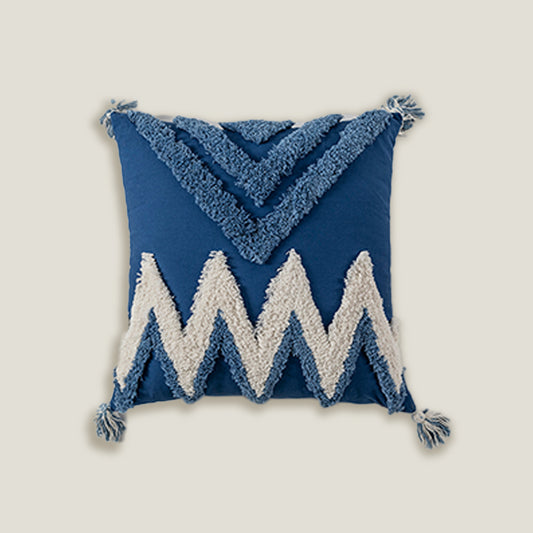 Blue Tassels Cushion Cover
