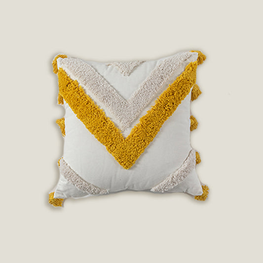 Yellow Tassels Cushion Cover