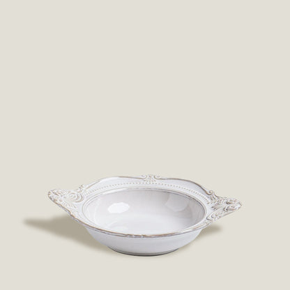 White Embossed Bowls With Handles