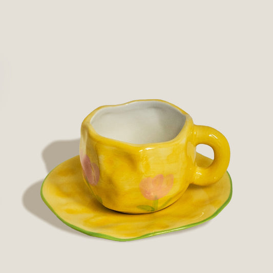 Yellow Flower Ceramic Mug Set