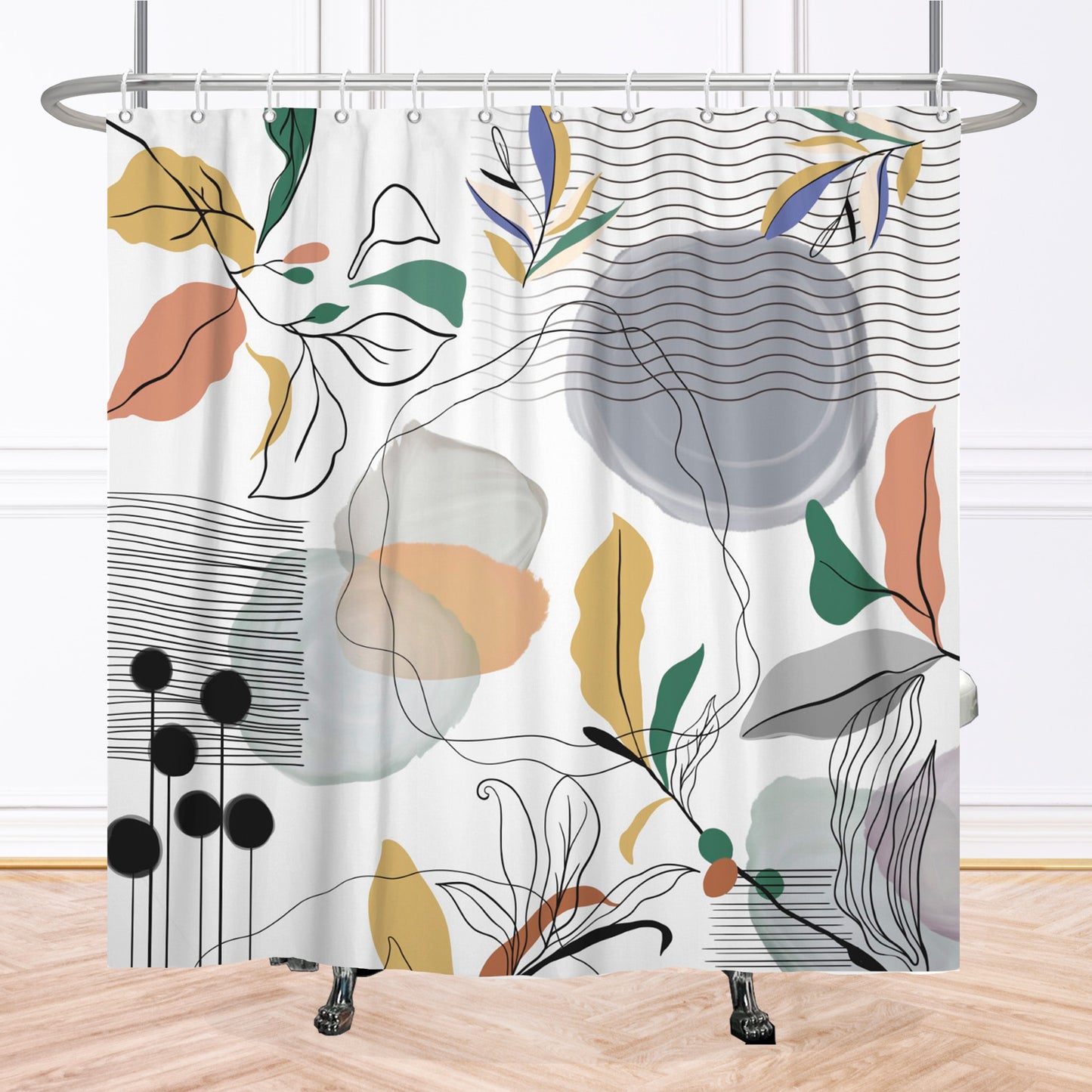 maoma art shower curtain bathroom. white and floral abstract. cortinas de baño