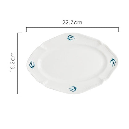 Blue White Bird Oval Dinner Plates