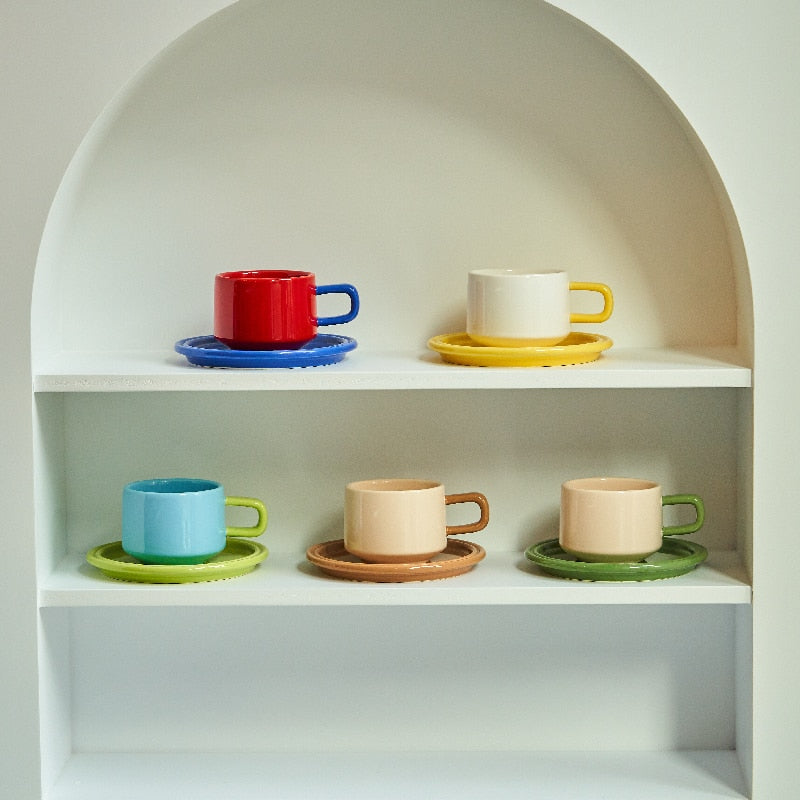 Red Ceramic Mugs Set
