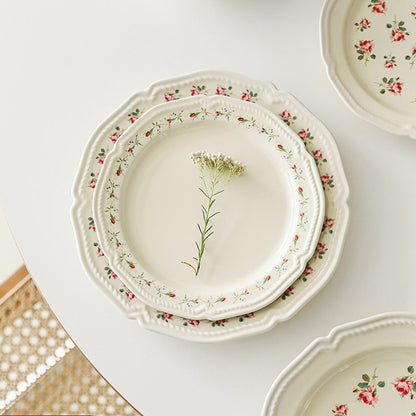 Cream Floral Pastoral Embossed Dinner Plates