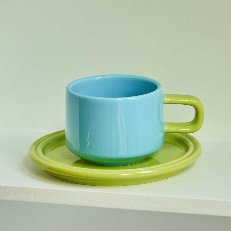 Blue Green Ceramic Mugs Set
