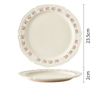 Platos Planos Con Relieve Pastoral Floral Color Crema