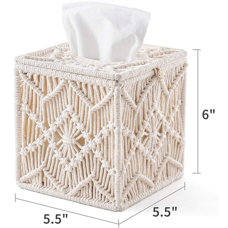 Beige Crochet Square Tissue Box Holder