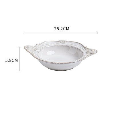 White Embossed Bowls With Handles