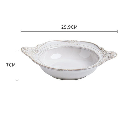 White Embossed Bowls With Handles