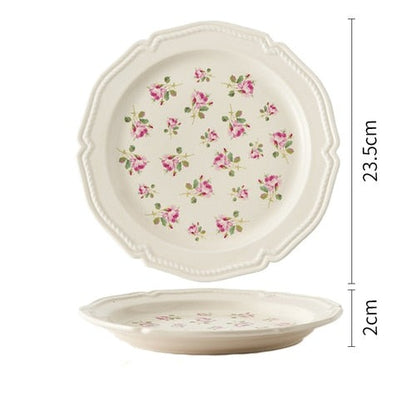 Platos Planos Con Relieve Pastoral Floral Color Crema