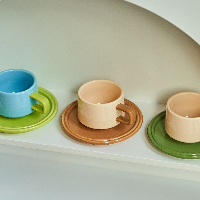 Blue Green Ceramic Mugs Set