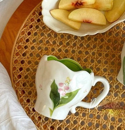 White  Green Flora Mug