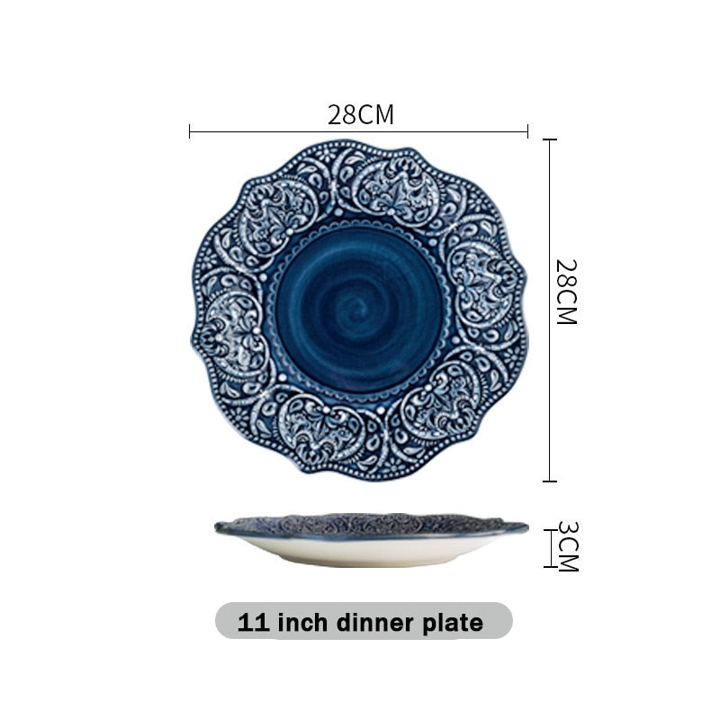 Blue Embossed Dinner Plates