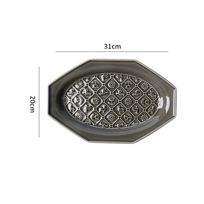 Gray Octagonal Ceramic Embossed Plates