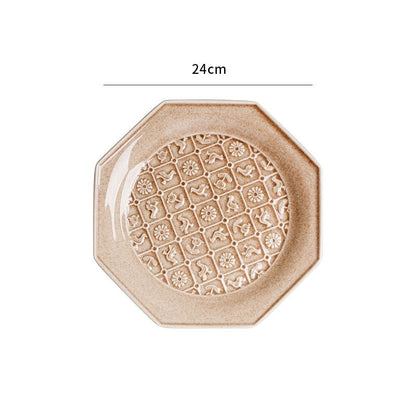 Peach Octagonal Ceramic Embossed Plates