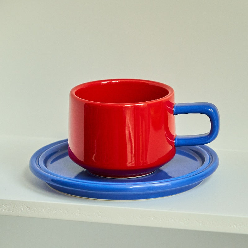 Red Ceramic Mugs Set