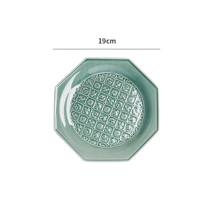 Green Octagonal Ceramic Embossed Plates
