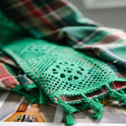 Green Plaid Crochet Curtains