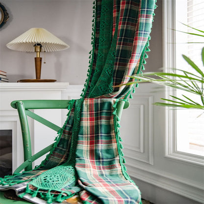 Green Plaid Crochet Curtains