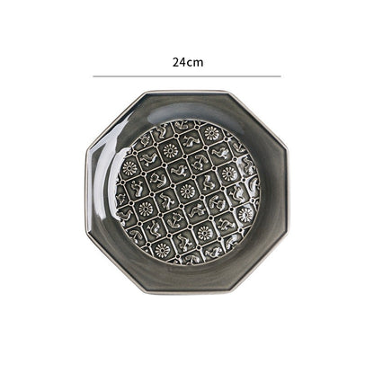 Gray Octagonal Ceramic Embossed Plates