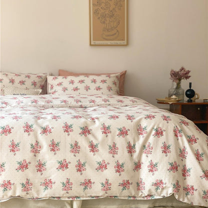 White Red Flower Bedding Set