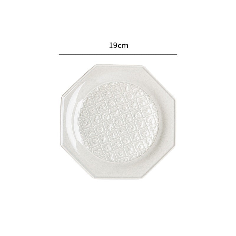 White Octagonal Ceramic Embossed Plates